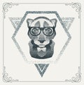 Halftone hipster Panther with black Dots. Vector