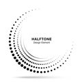 Halftone incomplete circle frame dots logo. Half circle border Icon using halftone circle dots texture. Vector Royalty Free Stock Photo