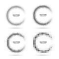 Halftone incomplete circle frame dots logo set isolated on white background. Circular halftone design element. Vector