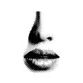 Halftone lips and nose isolaged cutout collage sticker. Vector illustration.