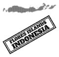 Halftone Map of Indonesia - Flores Islands and Textured Framed Stamp