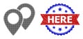 Halftone Map Markers Icon and Grunge Bicolor Here Stamp Seal