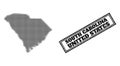 Halftone Map of South Carolina State and Scratched Framed Stamp Seal