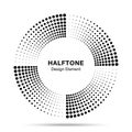 Halftone music circle frame abstract dots logo emblem design element. Half tone circular icon. Disc musical insignia. Royalty Free Stock Photo