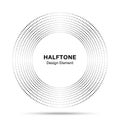 Halftone music circle frame abstract dots logo emblem design element. Half tone circular icon. Disc musical insignia. Royalty Free Stock Photo