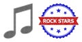 Halftone Music Notation Icon and Scratched Bicolor Rock Stars Stamp Seal Royalty Free Stock Photo