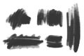 Halftone noisy gradient paint brush stroke. Dotted vector blobs. Abstract grunge elements isolated on white background.