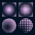 Halftone pattern texture with circular four shapes designs in varying dot densities on a dark background Royalty Free Stock Photo