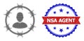 Halftone Prisoner Icon and Grunge Bicolor NSA Agent Stamp Seal