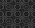 Halftone round black seamless background retro octagon check cross frame flower Royalty Free Stock Photo