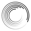 Halftone speed lines circle. Geometric art in circle form. Round swirl movement symbol. Halftone circular frame. Vector