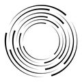 Halftone speed lines circle. Geometric art in circle form. Round swirl movement symbol. Halftone circular frame. Vector