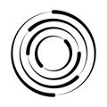Halftone speed lines circle. Geometric art in circle form. Round swirl movement symbol. Halftone circular frame. Vector