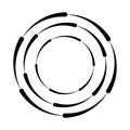 Halftone speed lines circle. Geometric art in circle form. Round swirl movement symbol. Halftone circular frame. Vector