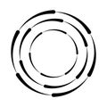 Halftone speed lines circle. Geometric art in circle form. Round swirl movement symbol. Halftone circular frame. Vector