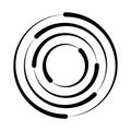 Halftone speed lines circle. Geometric art in circle form. Round swirl movement symbol. Halftone circular frame. Vector