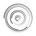 Halftone speed lines circle. Geometric art in circle form. Round swirl movement symbol. Halftone circular frame. Vector Royalty Free Stock Photo