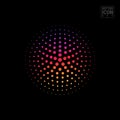 Halftone Vector Spherical Shape Icon Isolated on Black Background. Modern Bright Gradient Halftone Sphere
