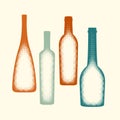 Halftone vector wine bottle elements.