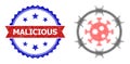 Halftone Virus Jail Icon and Scratched Bicolor Malicious Seal