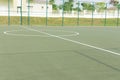 Halfway line and sphere shape marking at middle of futsal court