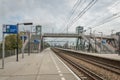 Dutch modern train station with blue sky and white clouds