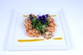 Halibut and shrimps - fine meal Royalty Free Stock Photo