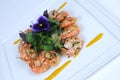 Halibut and shrimps - fine meal Royalty Free Stock Photo