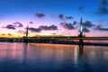 Halic metro bridge at twilight in Istanbul city, Turkey Royalty Free Stock Photo