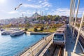 Halic metro bridge and view on the Suleymaniye Mosque, Istanbul Royalty Free Stock Photo