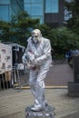 HALIFAX, NOVA SCOTIA, CANADA - 07 Aug 2023 : MIME artists posing as Elvis Presley statue at Halifax Waterfront. Performing stree