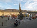 A christmas tree and carousel in the public square at Halifax piece hall west yorkshire