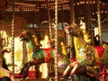 Close up of a vintage carousel horses in the public square at Halifax piece hall west yorkshire