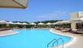 Halkidiki, Greece - July 14 2018: Outdoor pool at Sani luxury hotel complex in Kassandra, Chalkidiki Royalty Free Stock Photo