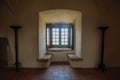Hall with bench and window at the Castle of Evoramonte Royalty Free Stock Photo