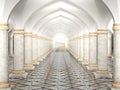 Hall with columns and vaulted ceiling 3D illustration 3D rendering