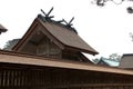 hall (honden) in a shinto shrine (izumo-taisha) in izumo (japan)