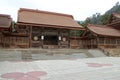 hall (honden) in a shinto shrine (izumo-taisha) in izumo (japan)