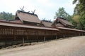 hall (honden) in a shinto shrine (izumo-taisha) in izumo (japan)