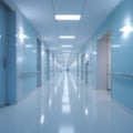 The hall of a hospital or clinic or medical institution with panoramic windows and a perspective. Light blurred background.