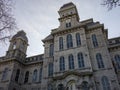 The front facade of the Hall of Languages building at Syracuse University in Syracuse, New York.