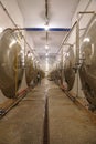 Hall with large metal tanks for fermenting beer Royalty Free Stock Photo