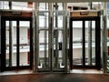 Hall of a luxury hotel in Moscow, transparent elevator doors