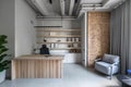 Stylish office in loft style with gray walls