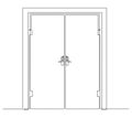 Hall with open front double door. Entrance to a room or office. Continuous line drawing, illustration