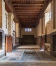 Hall at ottoman era historic house of Moustafa Gaafar Al Seleehdar, Cairo, Egypt with decorated ceiling and ornate marble floor Royalty Free Stock Photo