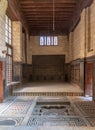 Hall at ottoman era historic house of Moustafa Gaafar Al Seleehdar, Cairo, Egypt with decorated ceiling and ornate marble floor Royalty Free Stock Photo