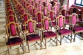 Hall of performances with empty red chairs Royalty Free Stock Photo