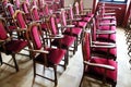 Hall of performances with empty red chairs Royalty Free Stock Photo