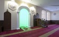 Hall for praying iwan of a mosque with minbar pulpit Royalty Free Stock Photo